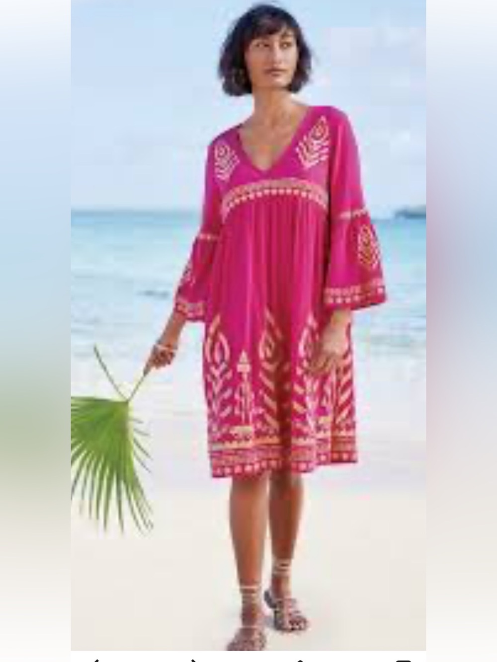 Soft Surroundings Zaneta Dress 1X Pink Peacock Gold Embroidered Cotton Gauze